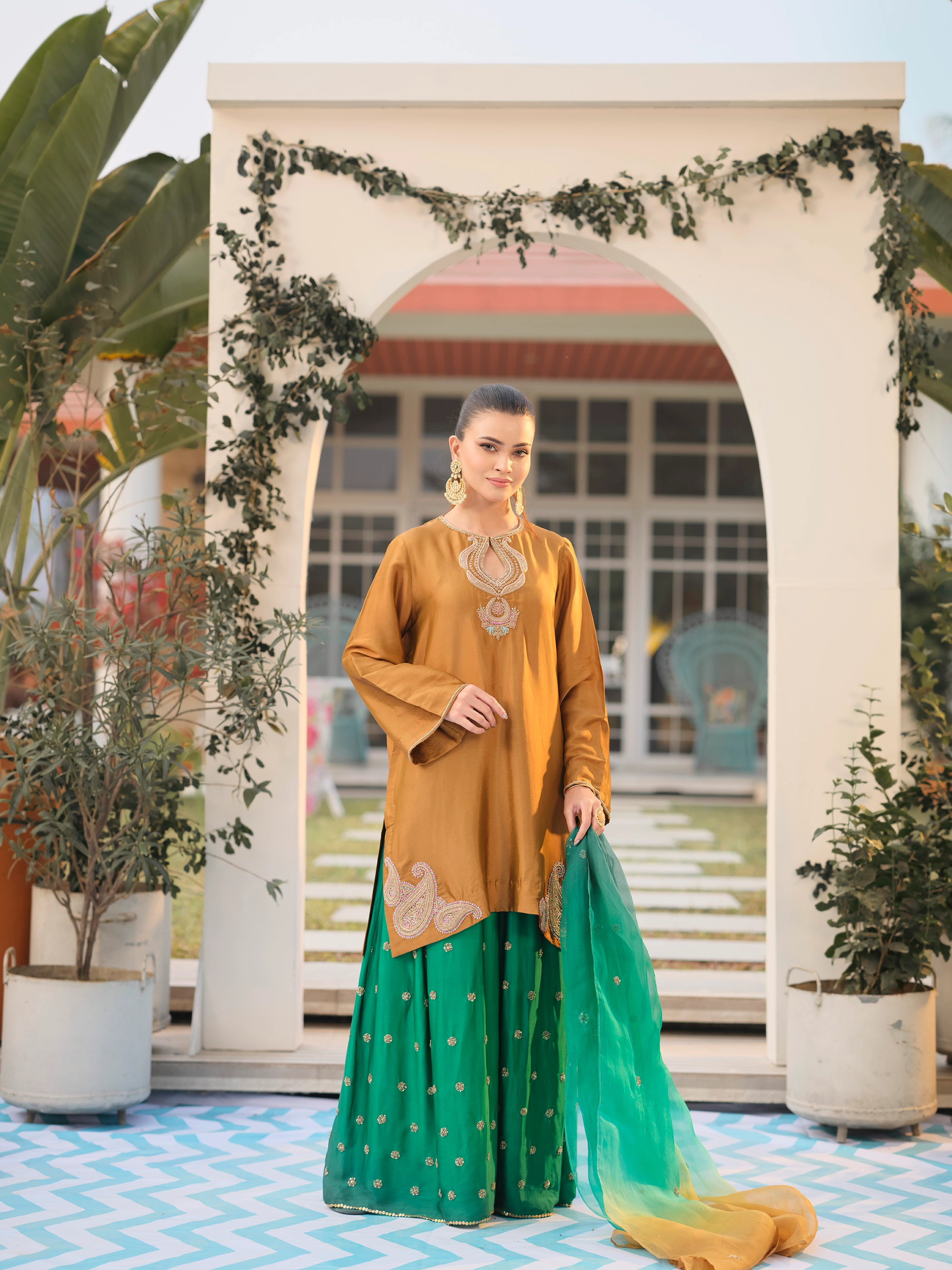 Brown Kameez Gharara